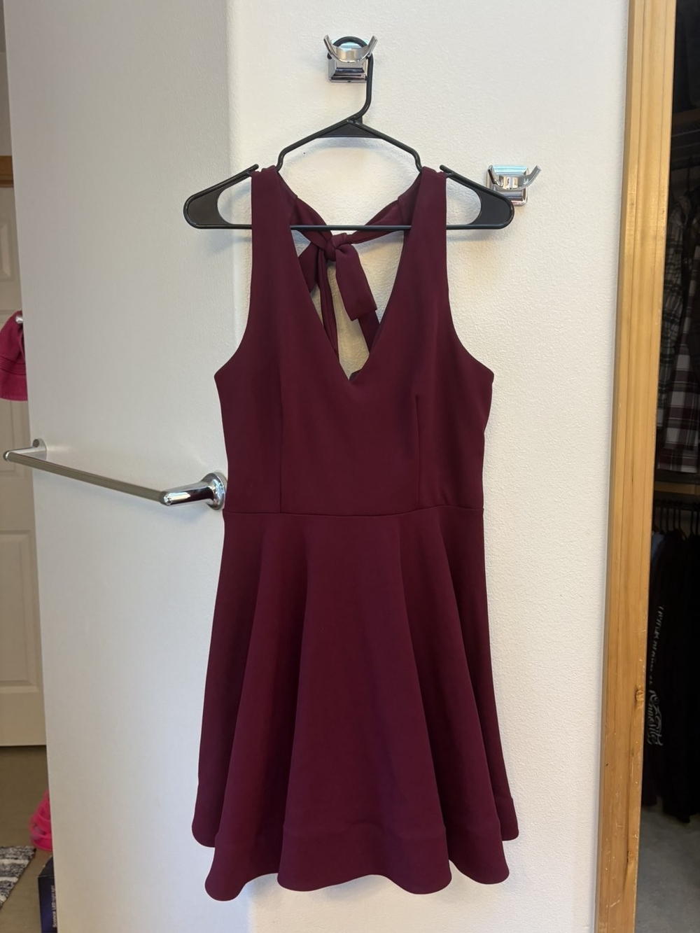 B. Smart Maroon Sleeveless V-Neck Skater Dress with Back Tie